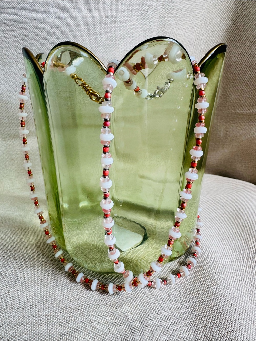 Handmade Pink & Orange Beaded Women's Necklace